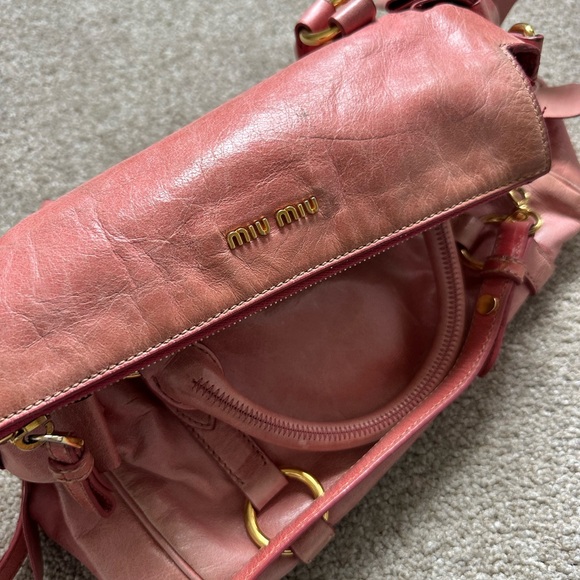 Miu Miu Vitello Bow Pink Leather Vintage y2k Shoulder Crossbody Handbag - Picture 7 of 11